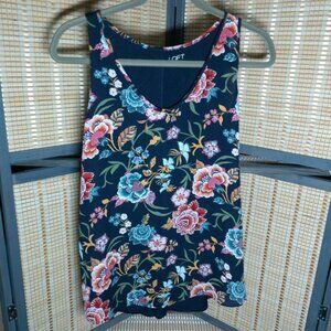 Loft Factory Floral Print on Navy Sleeveless Blouse